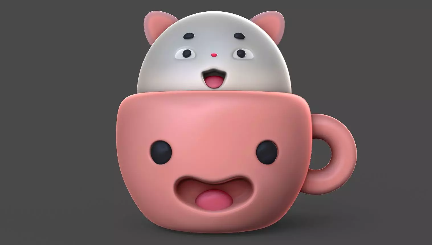 CatCup two cats in coffee cup Free 3D model