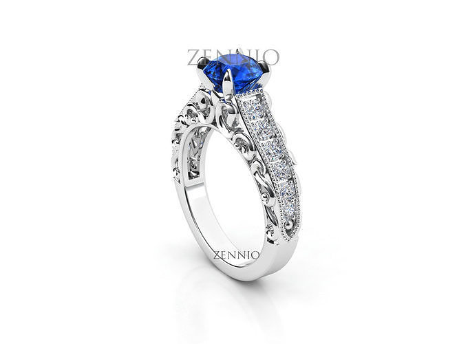 ZR003 sapphire and diamond engagement ring 3D print model