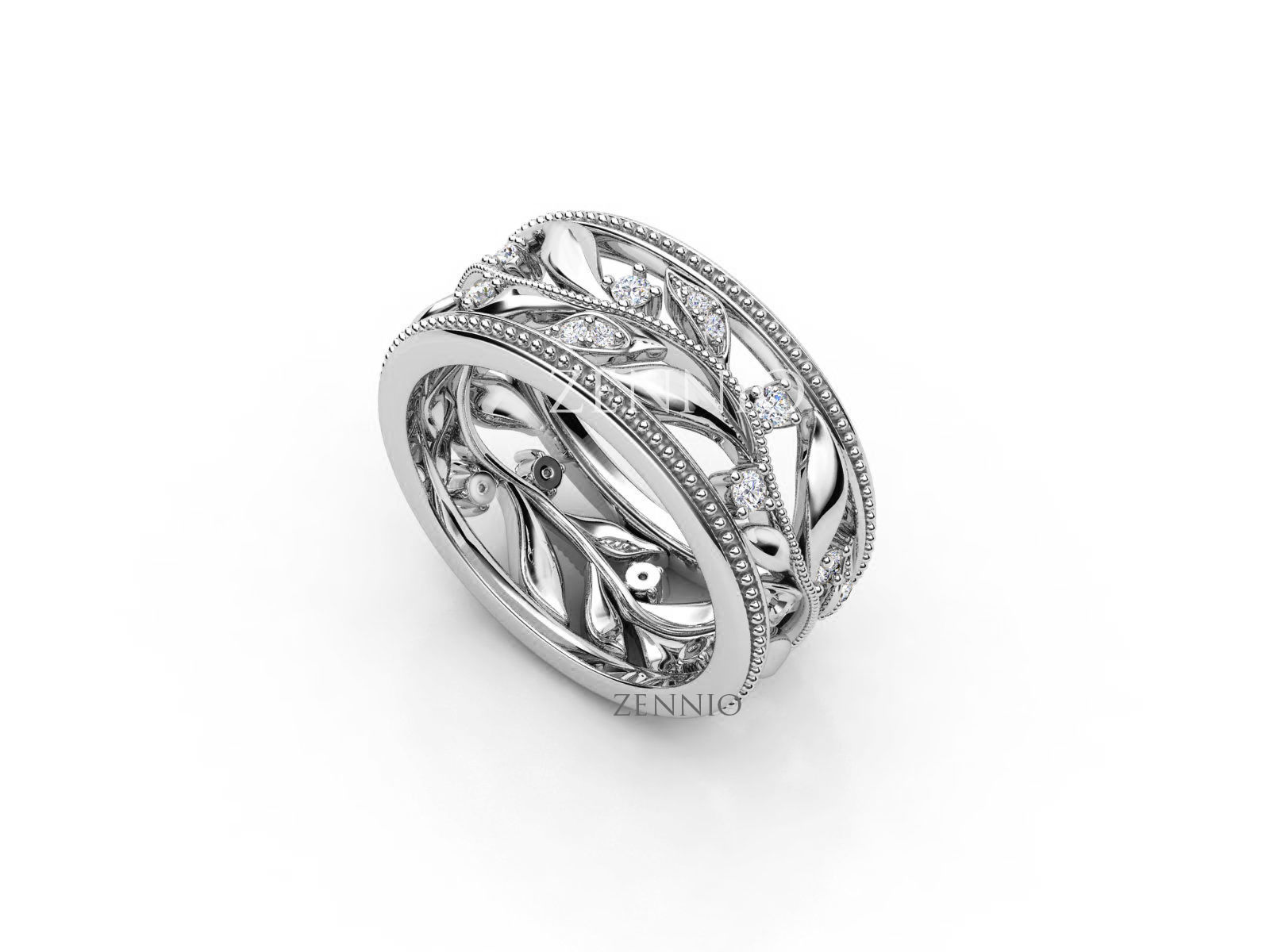 ZR002 rose gold band with diamonds and leaves 3D print model_2