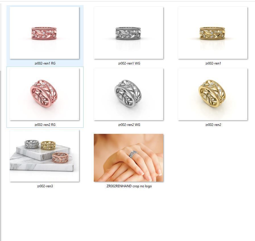 ZR002 rose gold band with diamonds and leaves 3D print model_4