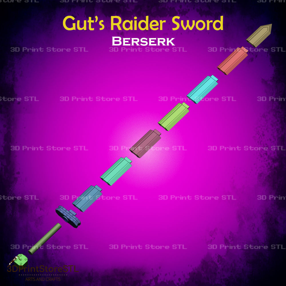 Guts Raider Sword Cosplay Berserk - STL File 3D print model_2