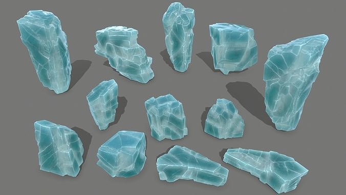 ice set piece of aquamarine Low-poly 3D model