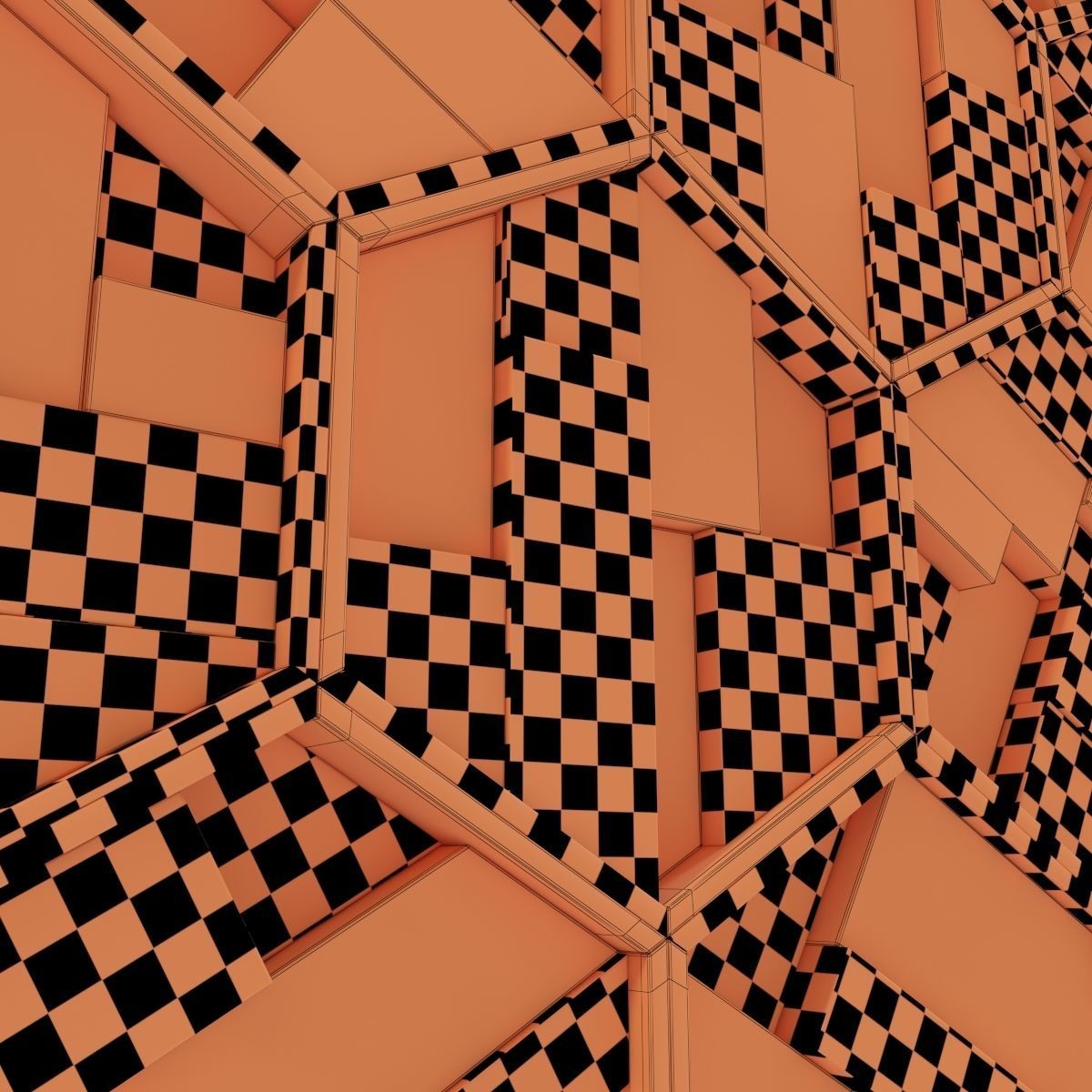 Hexagon panel wood rail frame n1 3D model_35