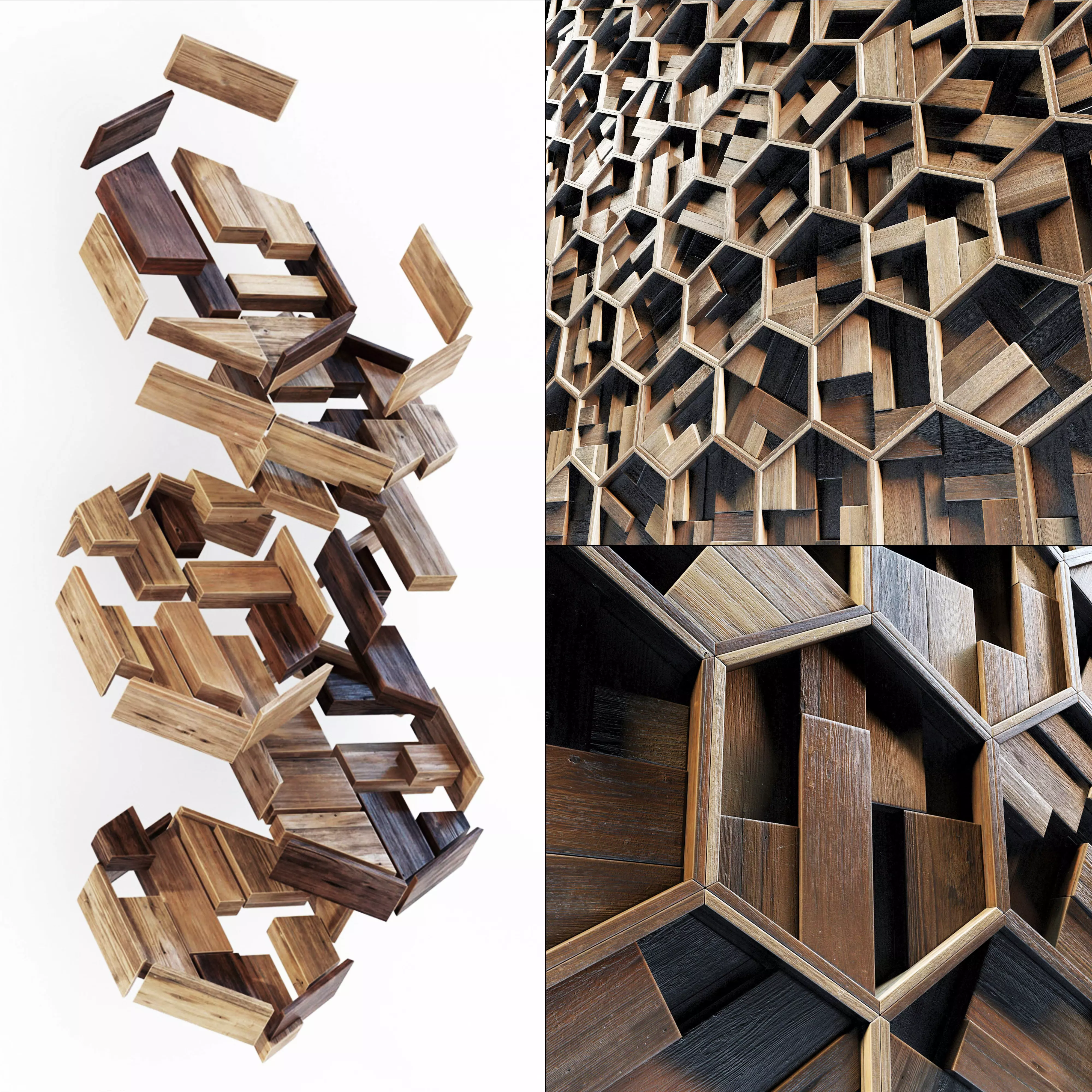 Hexagon panel wood rail frame n1 3D model_0