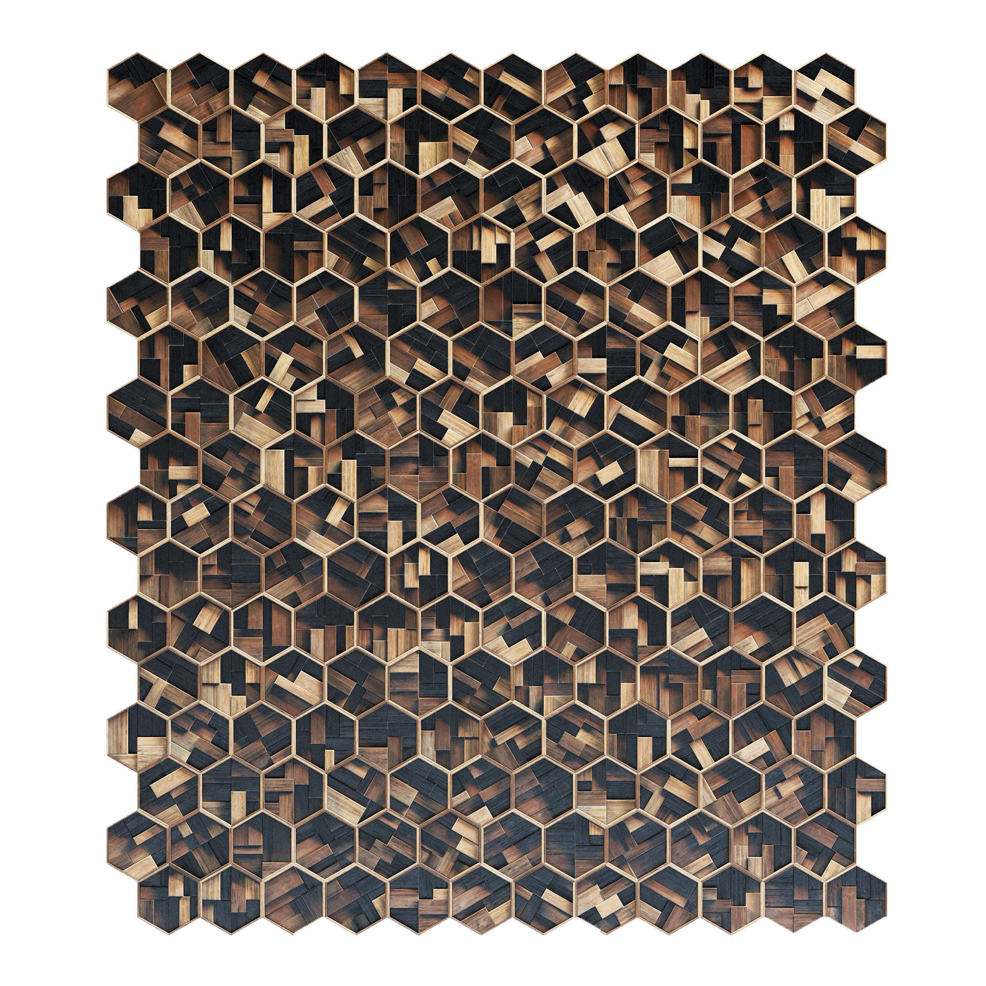 Hexagon panel wood rail frame n1 3D model_5