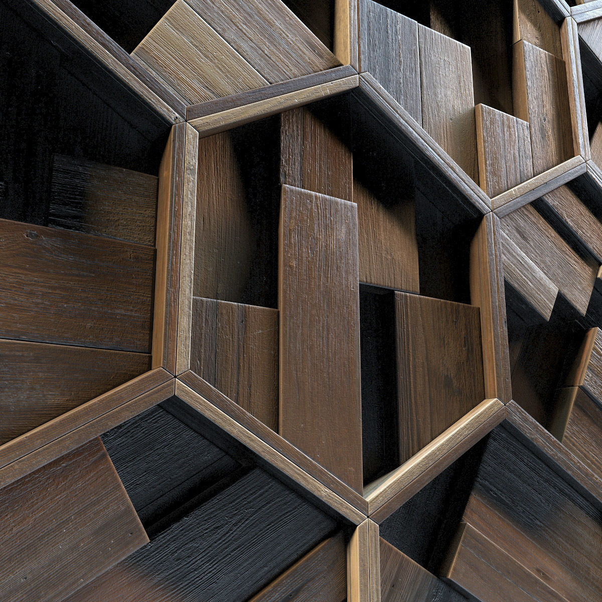 Hexagon panel wood rail frame n1 3D model_3