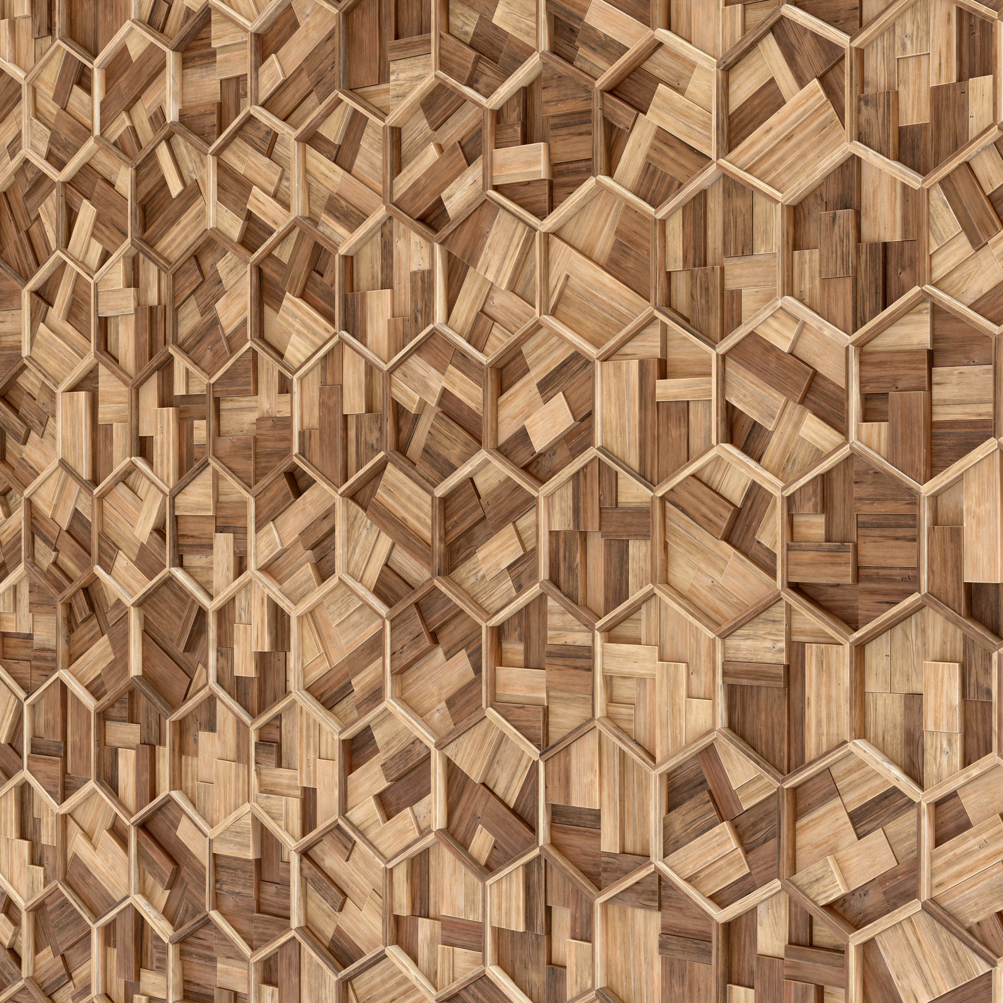 Hexagon panel wood rail frame n1 3D model_9