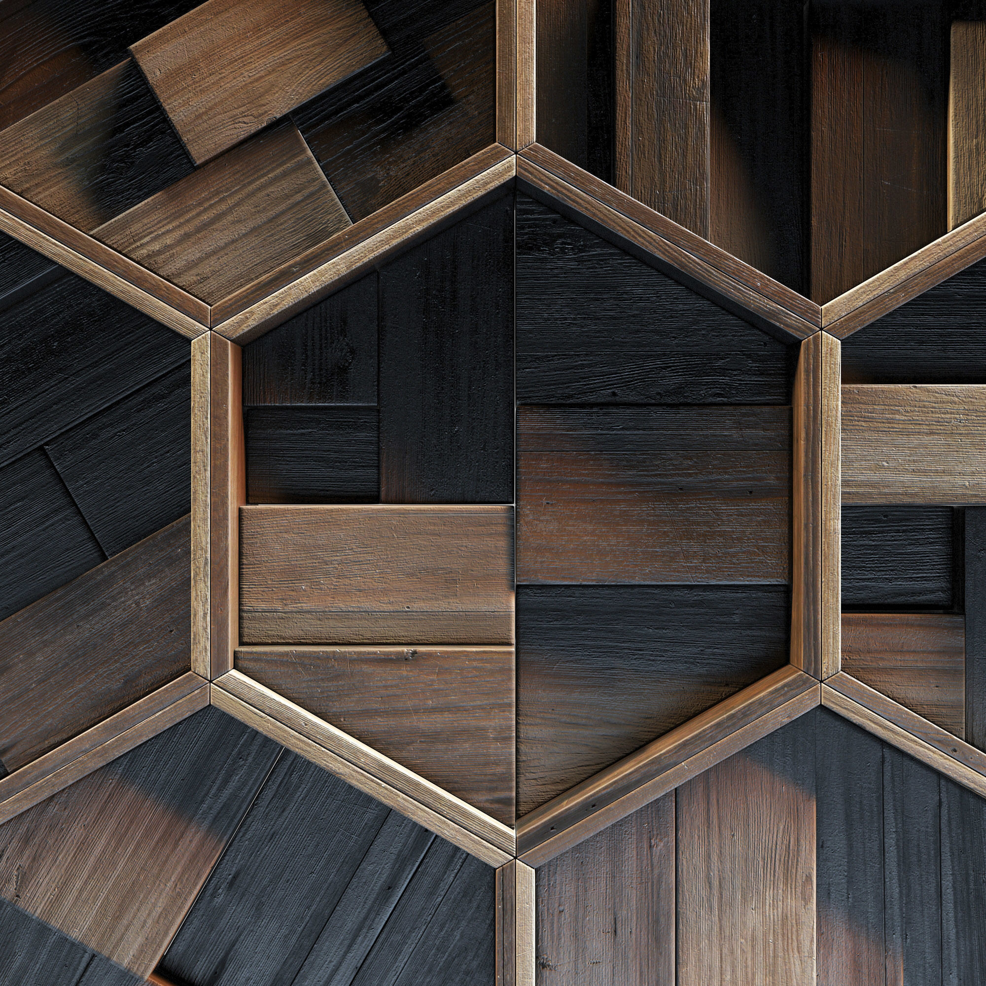 Hexagon panel wood rail frame n1 3D model_23