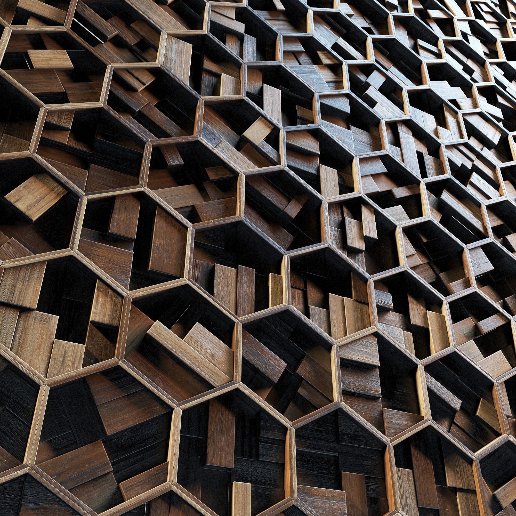 Hexagon panel wood rail frame n1 3D model_1