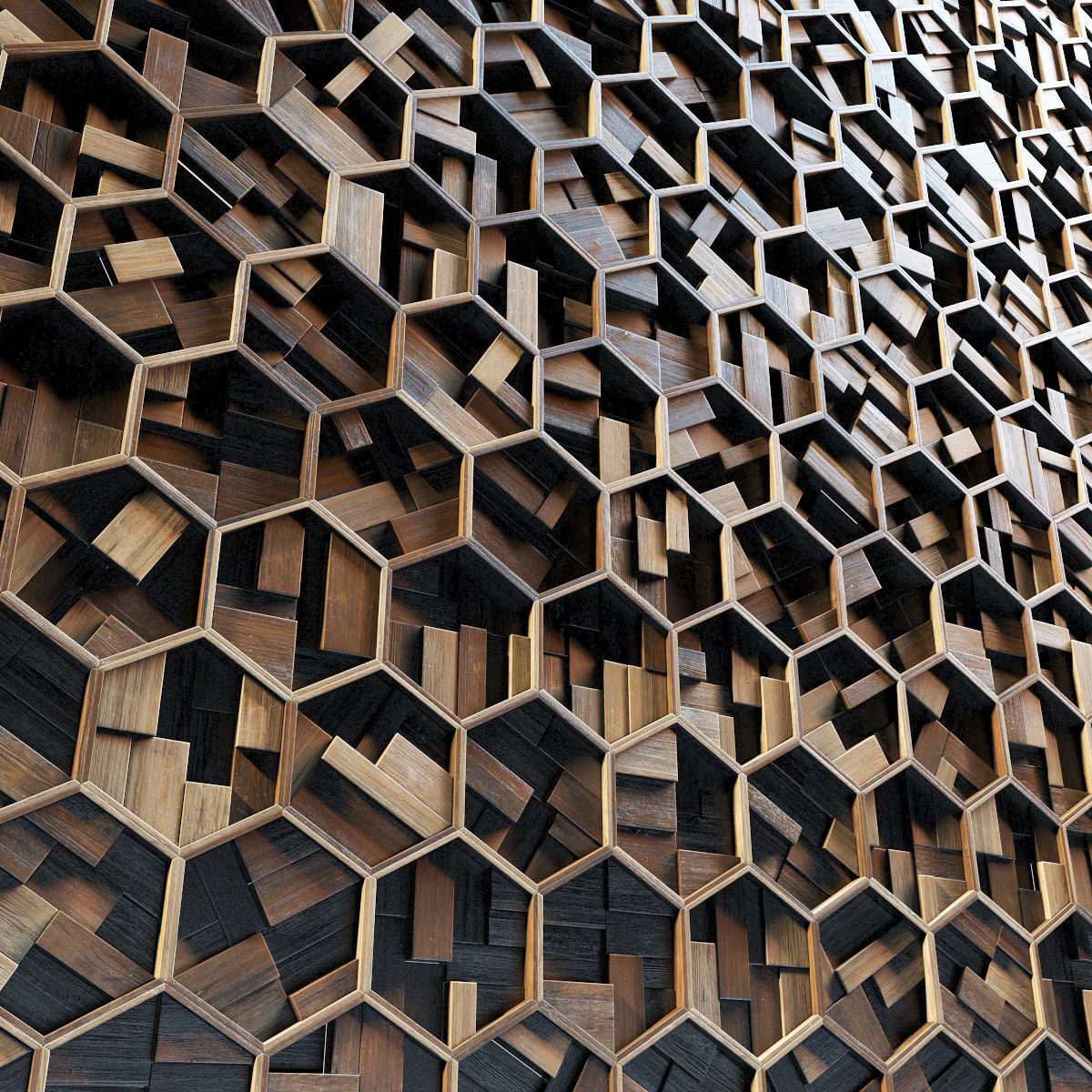 Hexagon panel wood rail frame n1 3D model_11