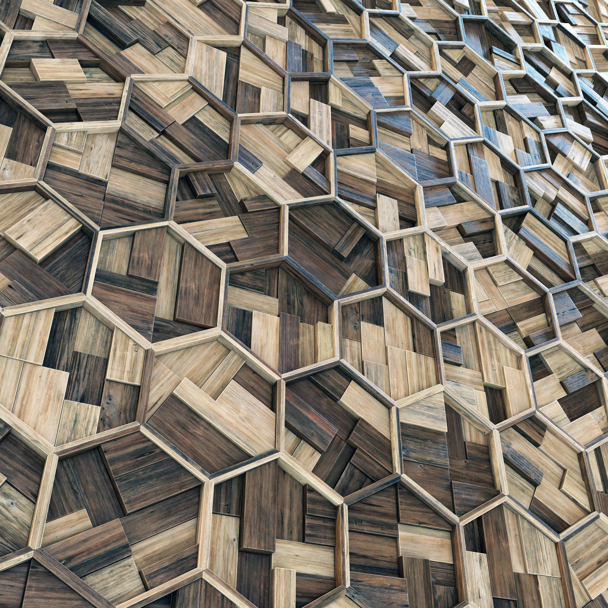 Hexagon panel wood rail frame n1 3D model_16