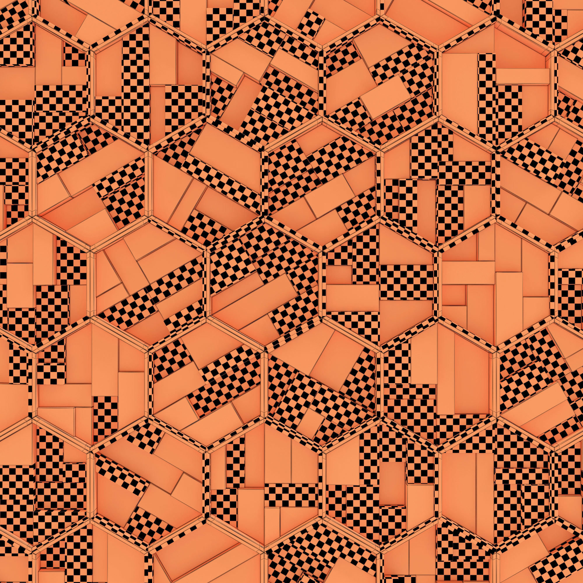 Hexagon panel wood rail frame n1 3D model_29