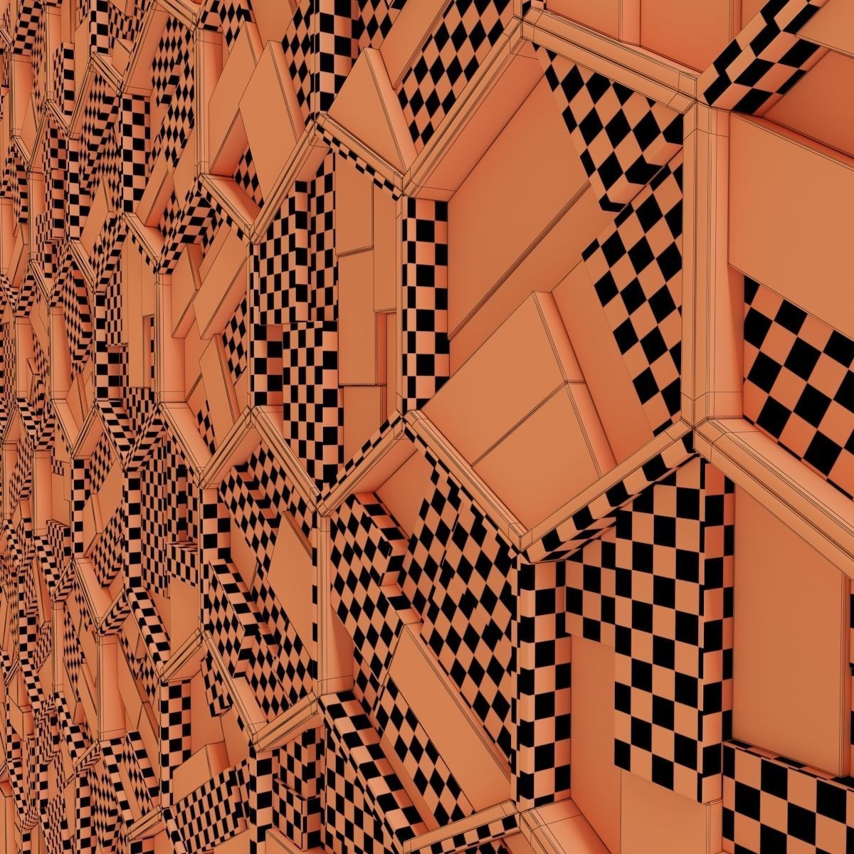 Hexagon panel wood rail frame n1 3D model_38