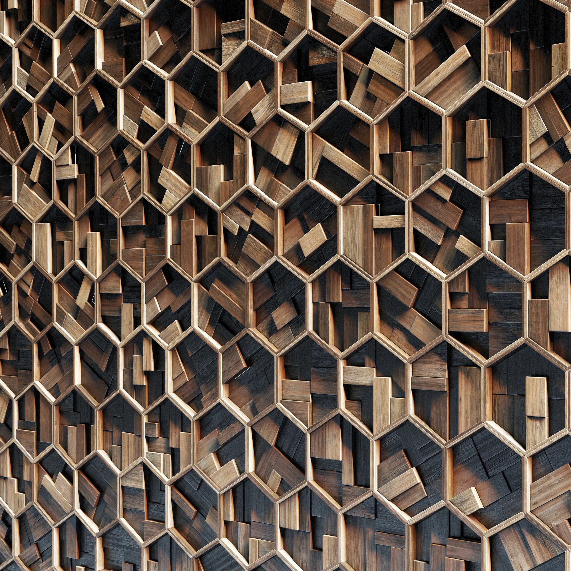 Hexagon panel wood rail frame n1 3D model_4