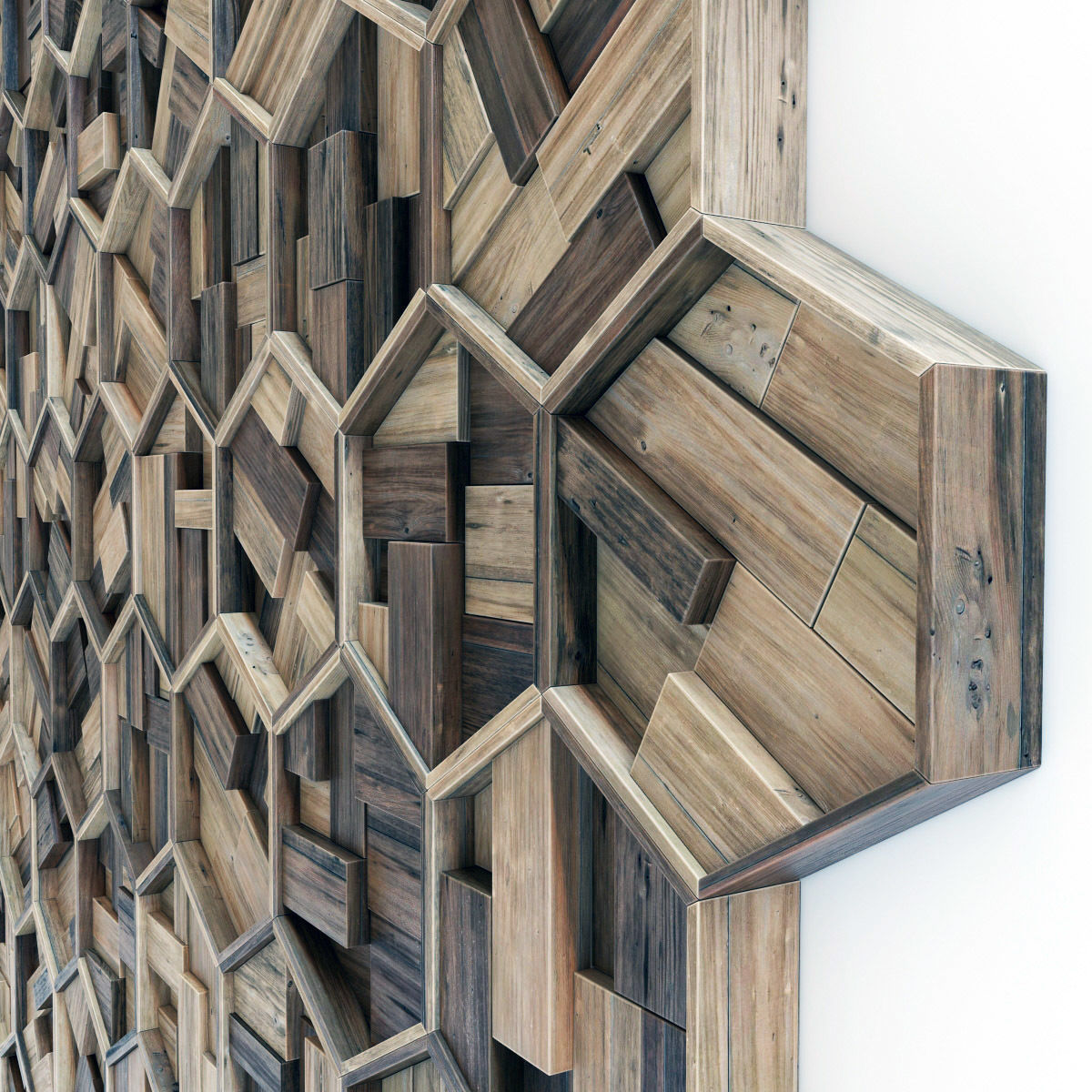 Hexagon panel wood rail frame n1 3D model_19