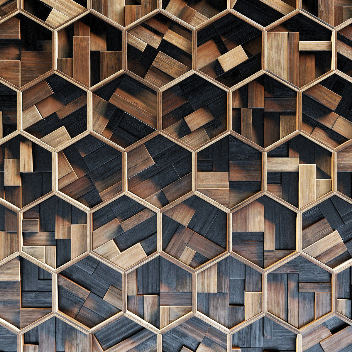 Hexagon panel wood rail frame n1 3D model_24