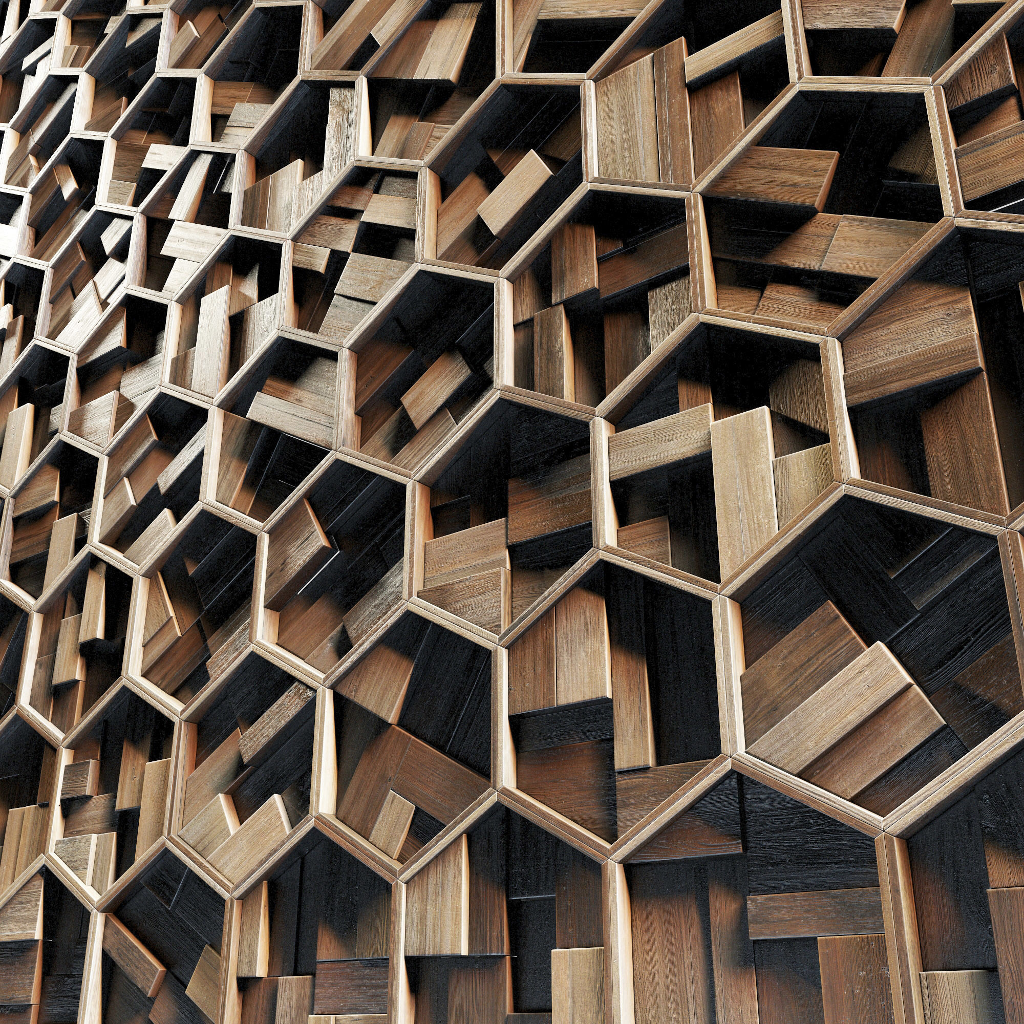 Hexagon panel wood rail frame n1 3D model_2