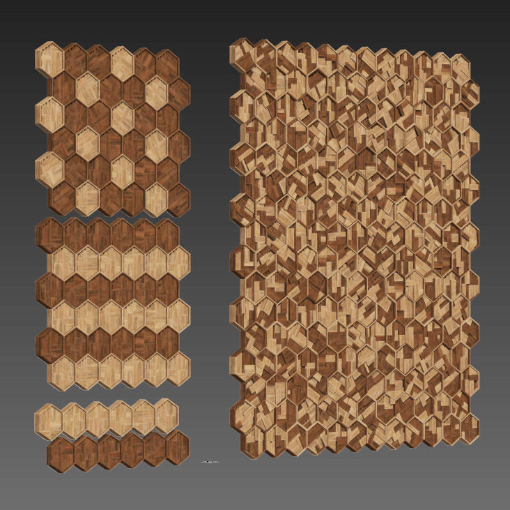 Hexagon panel wood rail frame n1 3D model_27