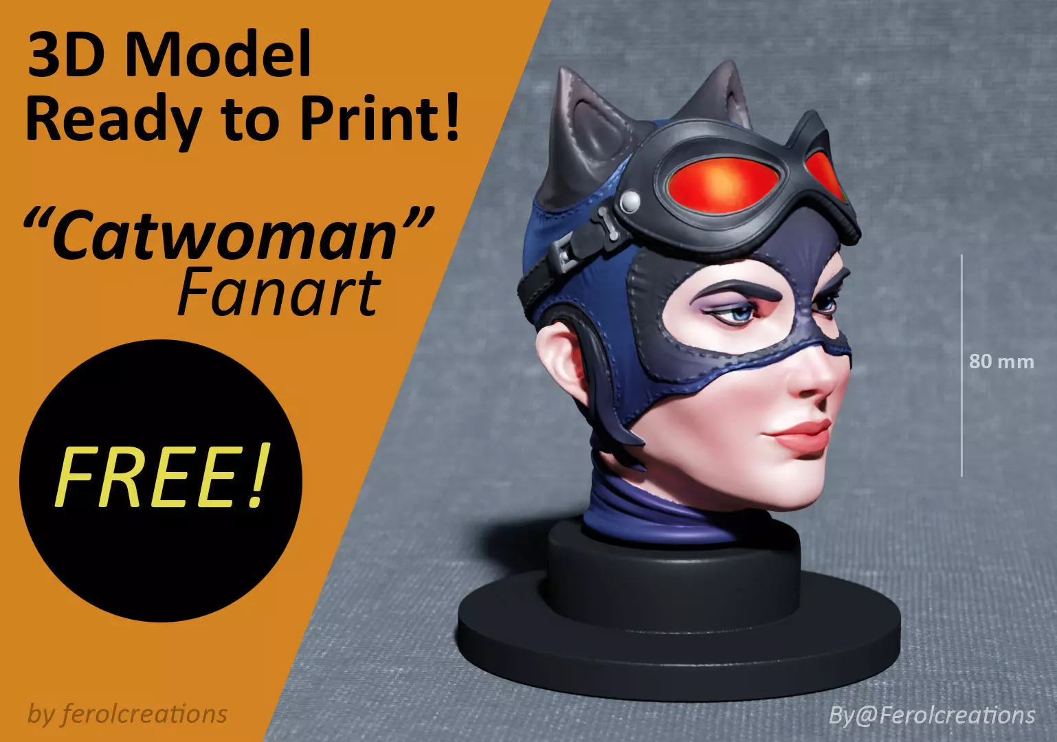 Free Catwoman Fanart Ready for 3D Print Free 3D print model_0