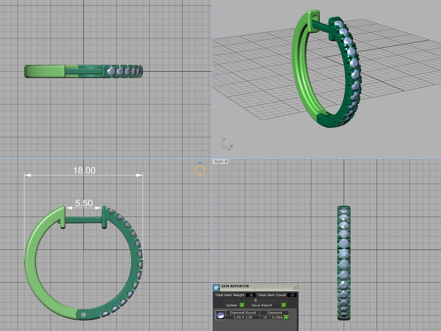 Diamond Hoop Earrings 18mm sizes 3dmodel 3D print model_10