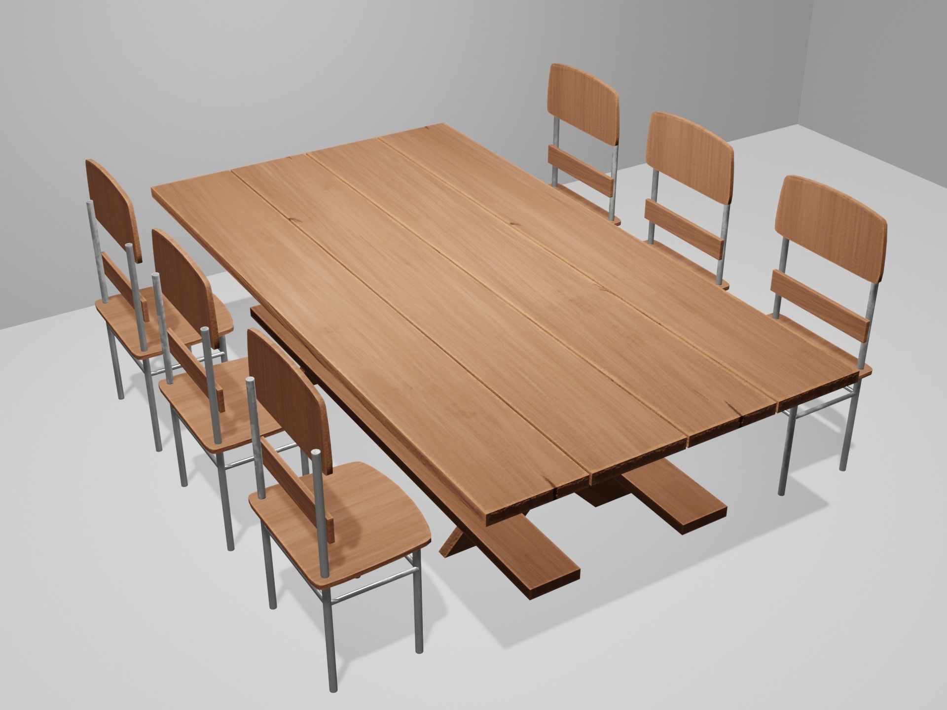 Modular Retro Table And Chair in Wood or Metal Pack 01 Low-poly 3D model_1