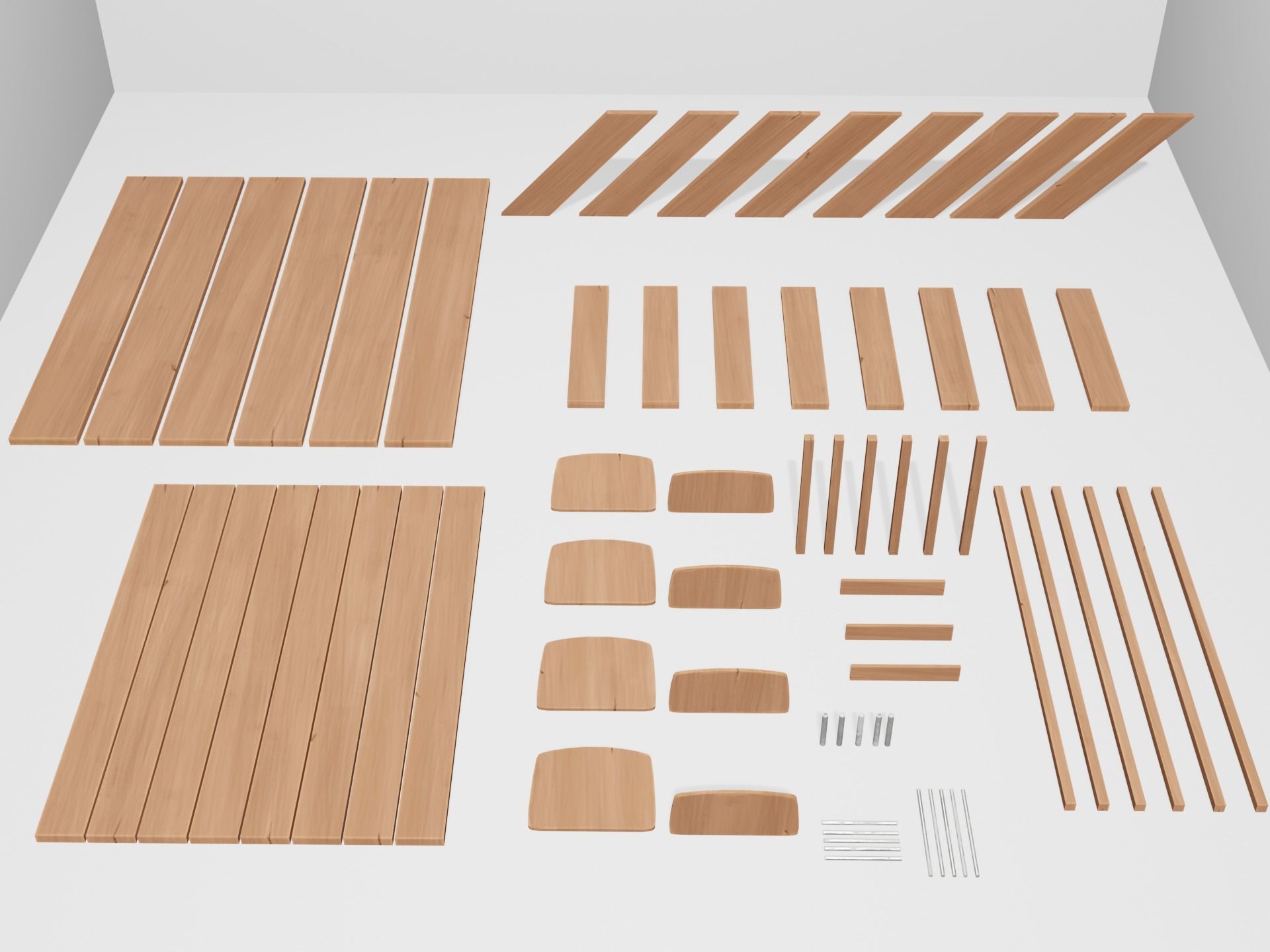 Modular Retro Table And Chair in Wood or Metal Pack 01 Low-poly 3D model_11