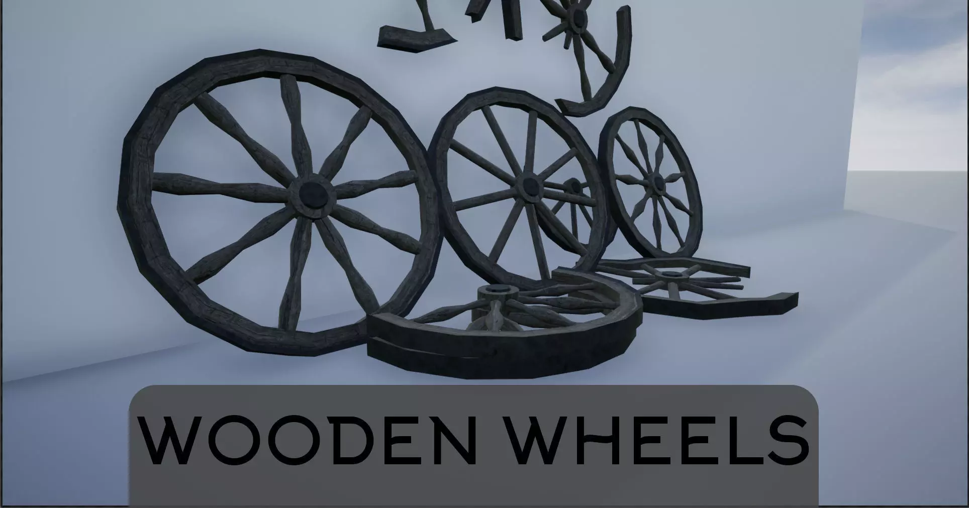 Broken and Sturdy Wooden Wheels Low-poly 3D model_0