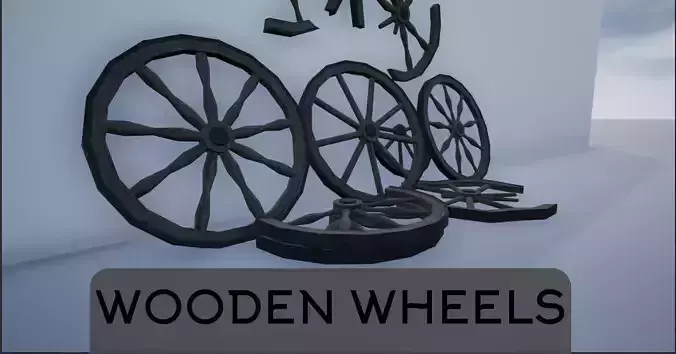 Broken and Sturdy Wooden Wheels Low-poly 3D model