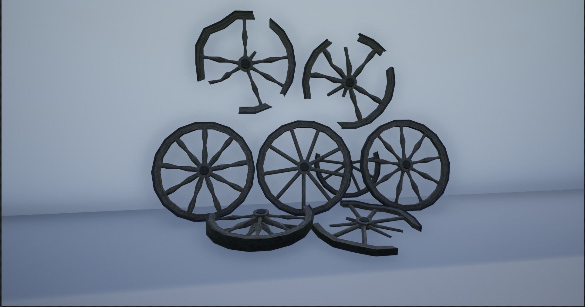 Broken and Sturdy Wooden Wheels Low-poly 3D model_2