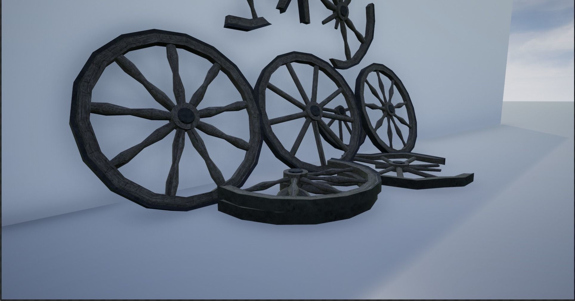 Broken and Sturdy Wooden Wheels Low-poly 3D model_4