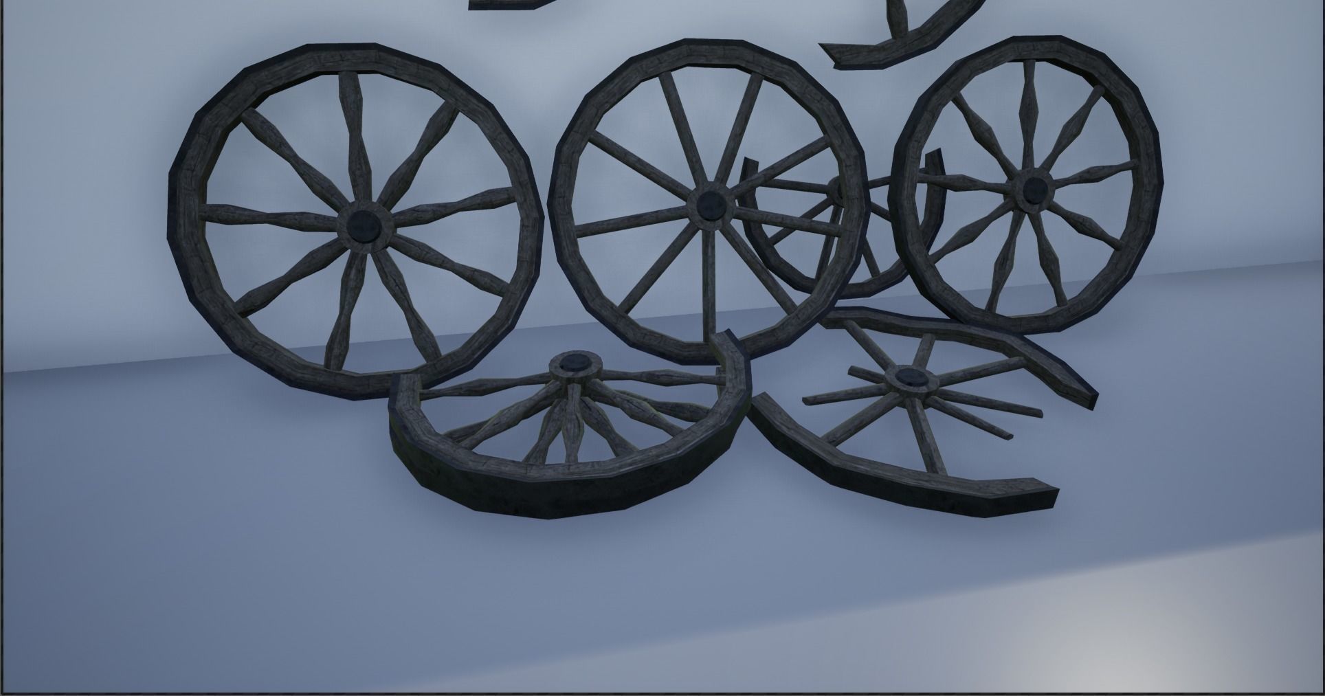 Broken and Sturdy Wooden Wheels Low-poly 3D model_1