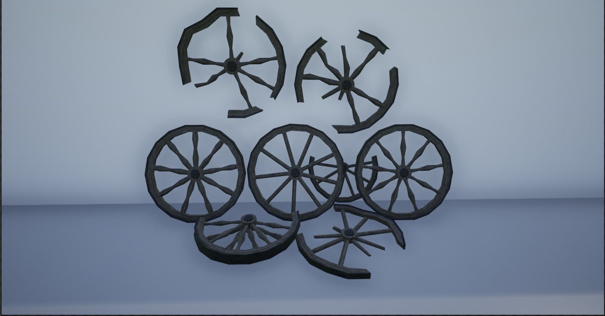 Broken and Sturdy Wooden Wheels Low-poly 3D model_3