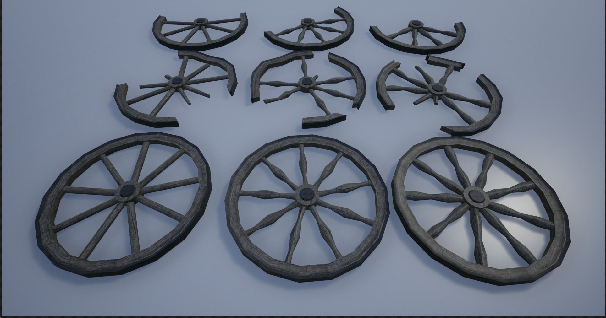 Broken and Sturdy Wooden Wheels Low-poly 3D model_5