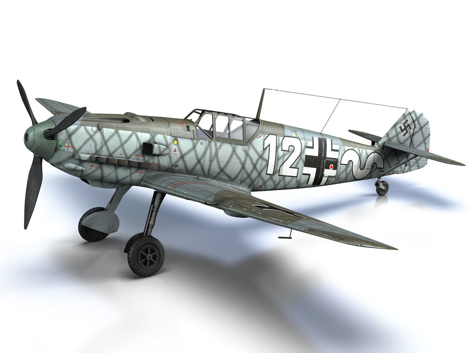 Messerschmitt - BF-109 E - White 12 3D model_8