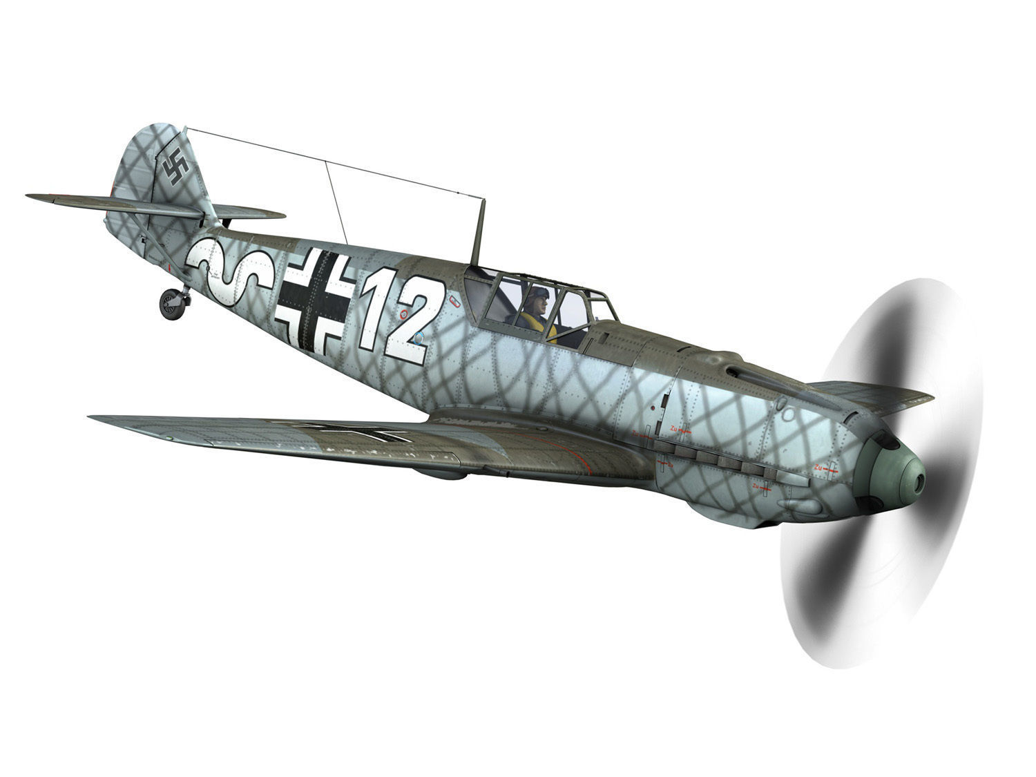 Messerschmitt - BF-109 E - White 12 3D model_7