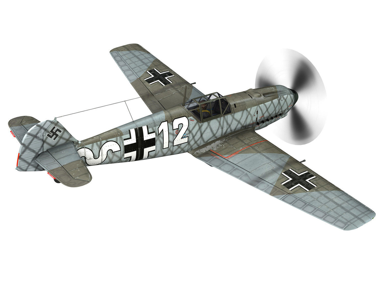 Messerschmitt - BF-109 E - White 12 3D model_5