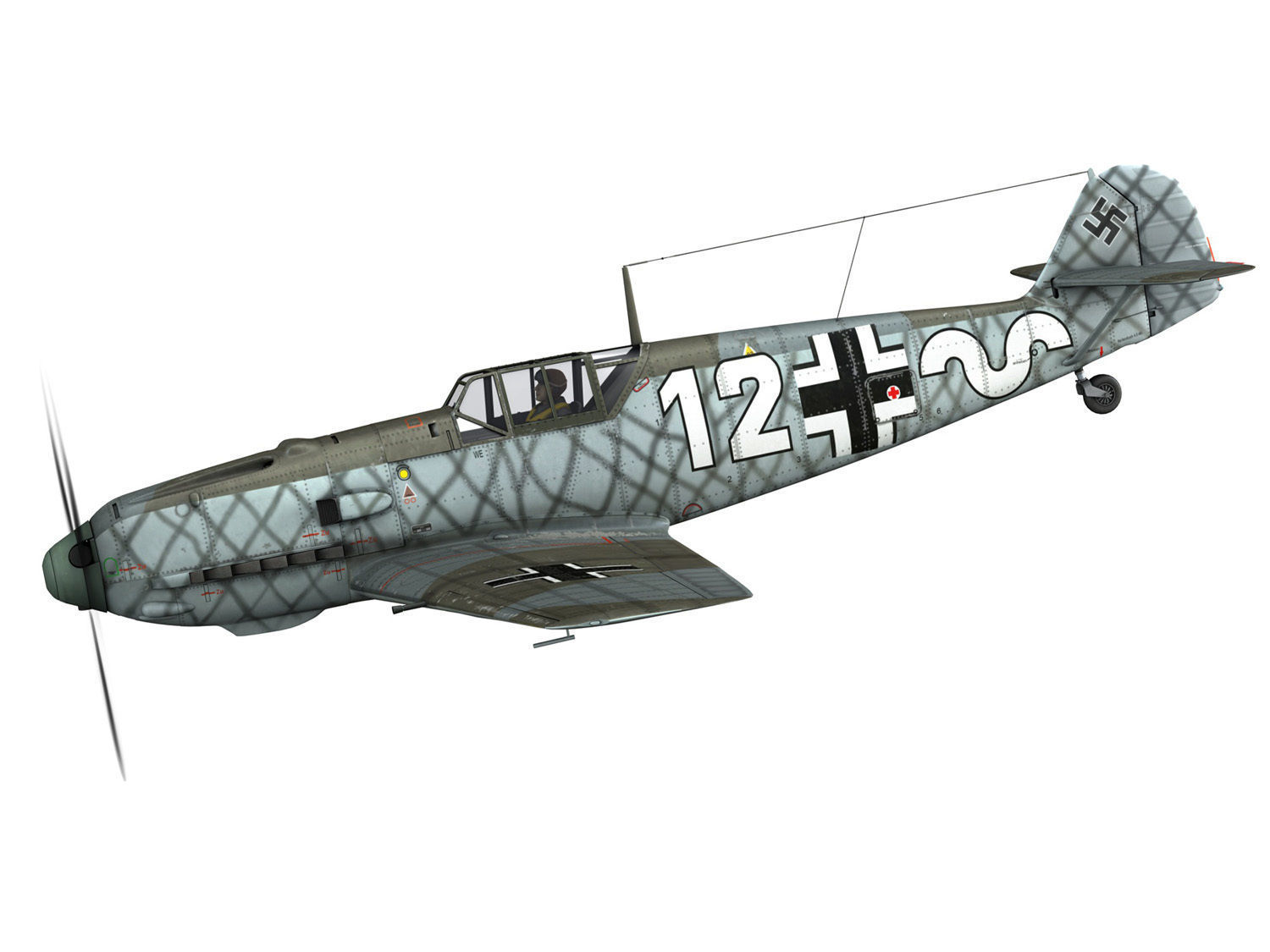 Messerschmitt - BF-109 E - White 12 3D model_1