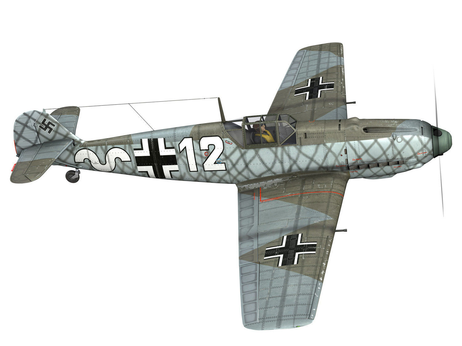 Messerschmitt - BF-109 E - White 12 3D model_6