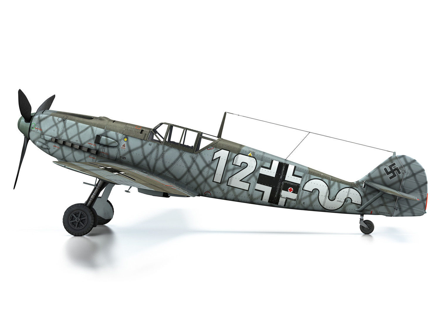 Messerschmitt - BF-109 E - White 12 3D model_9