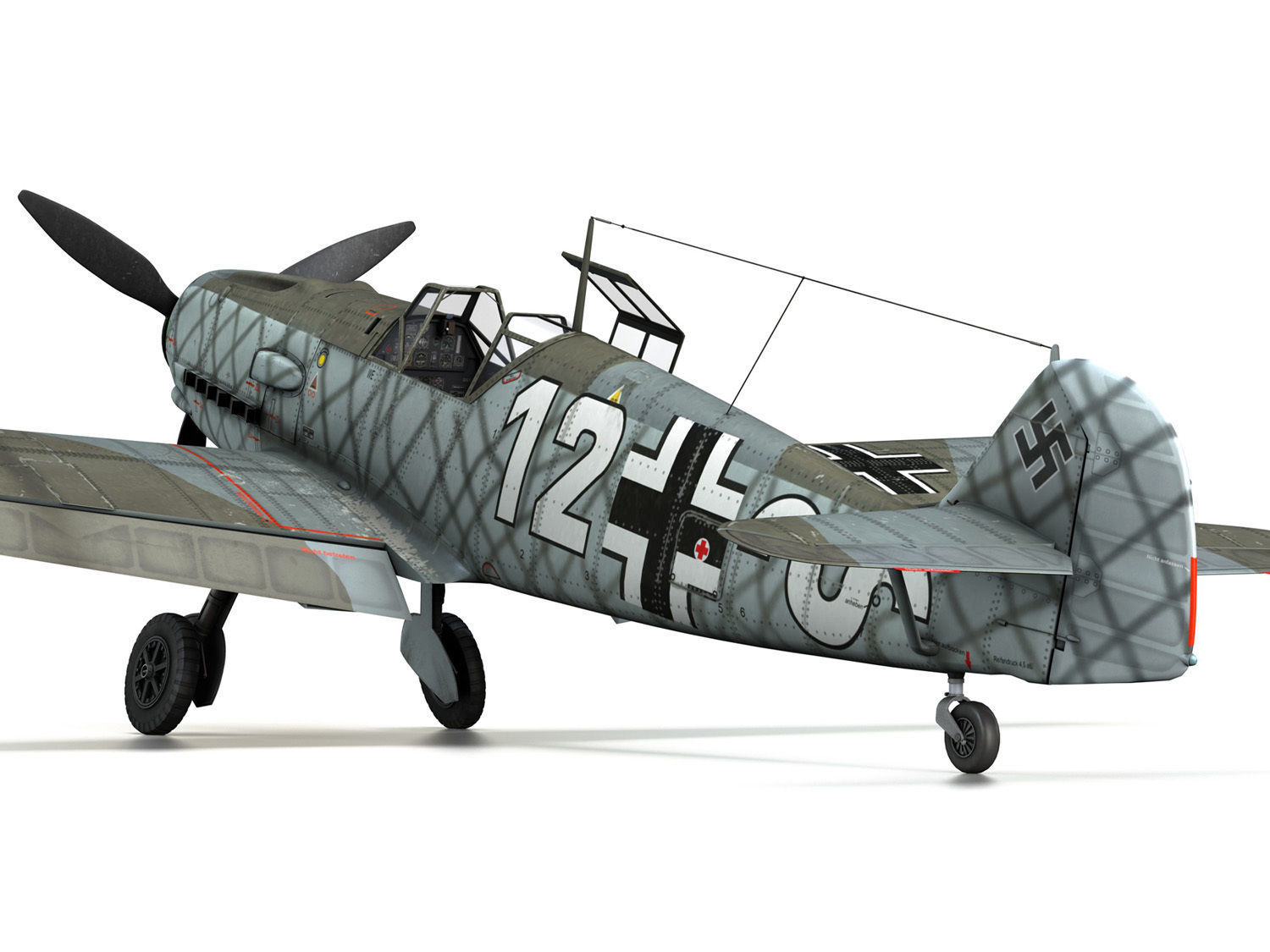 Messerschmitt - BF-109 E - White 12 3D model_11