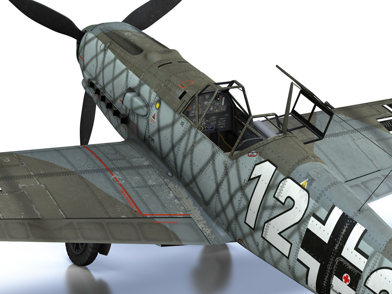 Messerschmitt - BF-109 E - White 12 3D model_15
