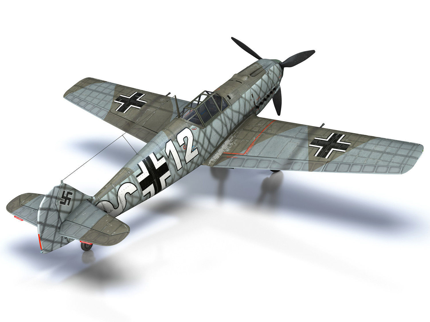 Messerschmitt - BF-109 E - White 12 3D model_12