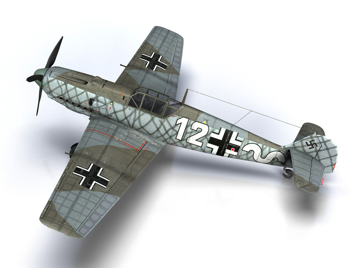 Messerschmitt - BF-109 E - White 12 3D model_10