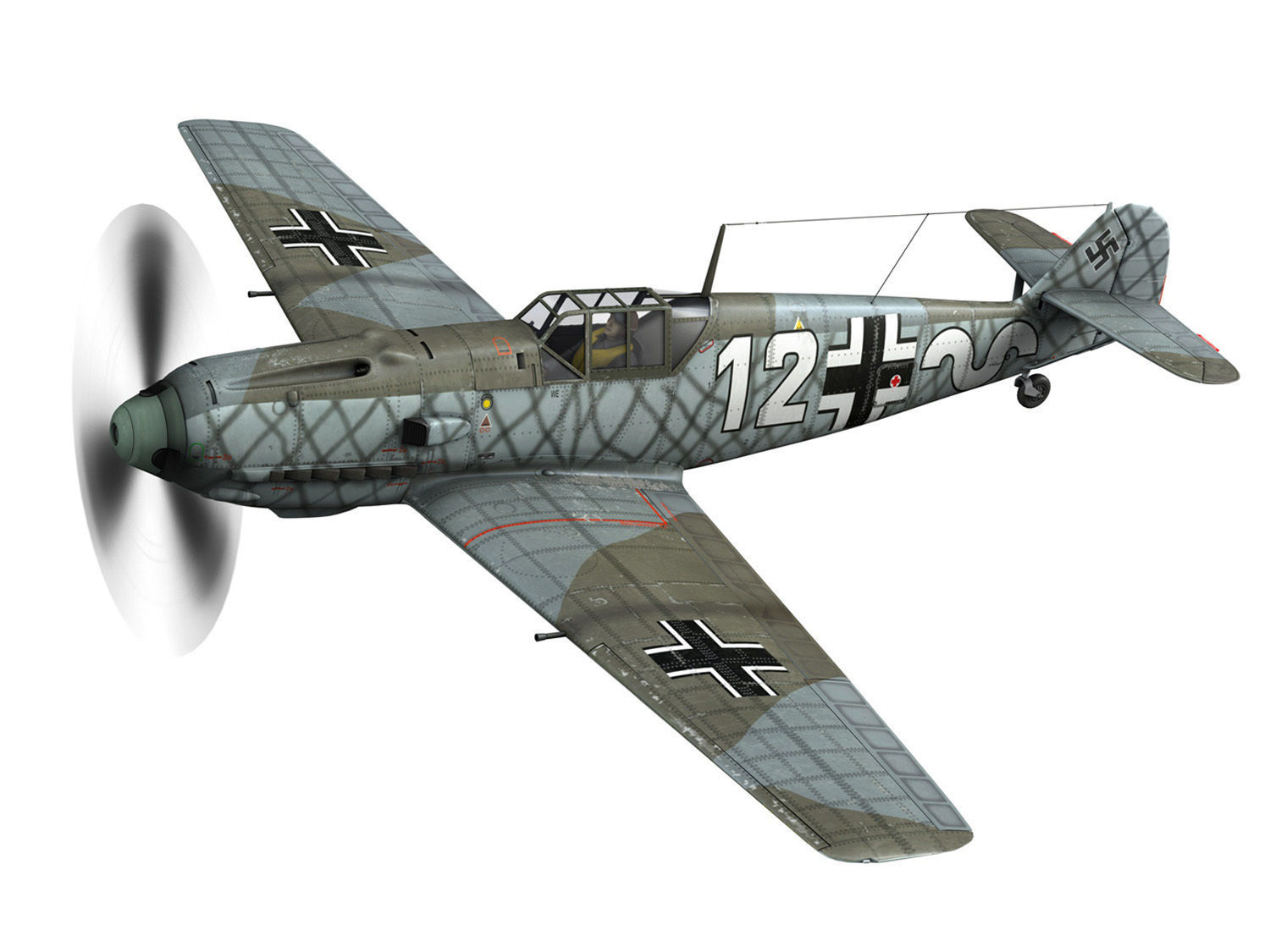 Messerschmitt - BF-109 E - White 12 3D model_2