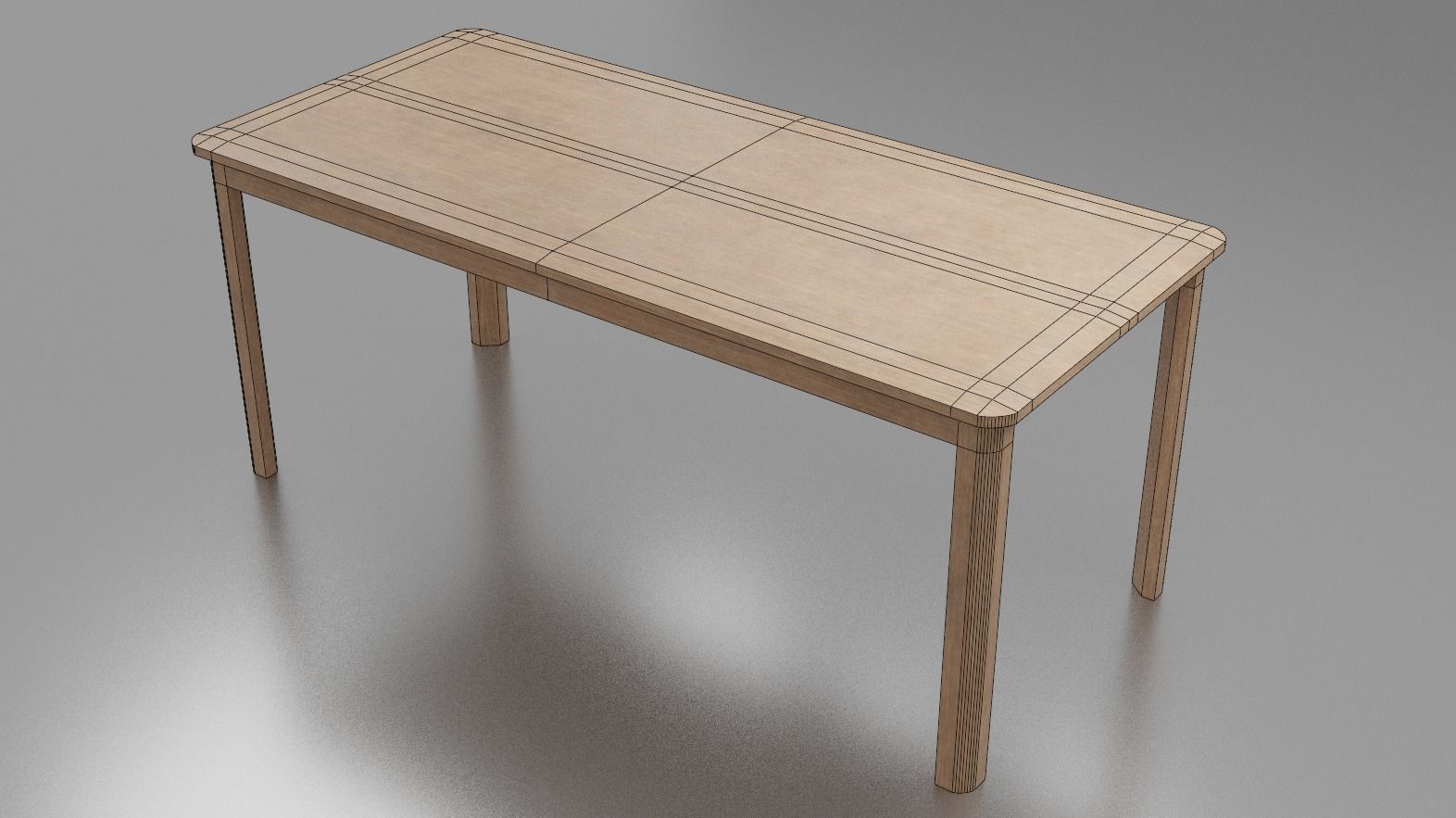 Wooden dinner table Low-poly 3D model_3
