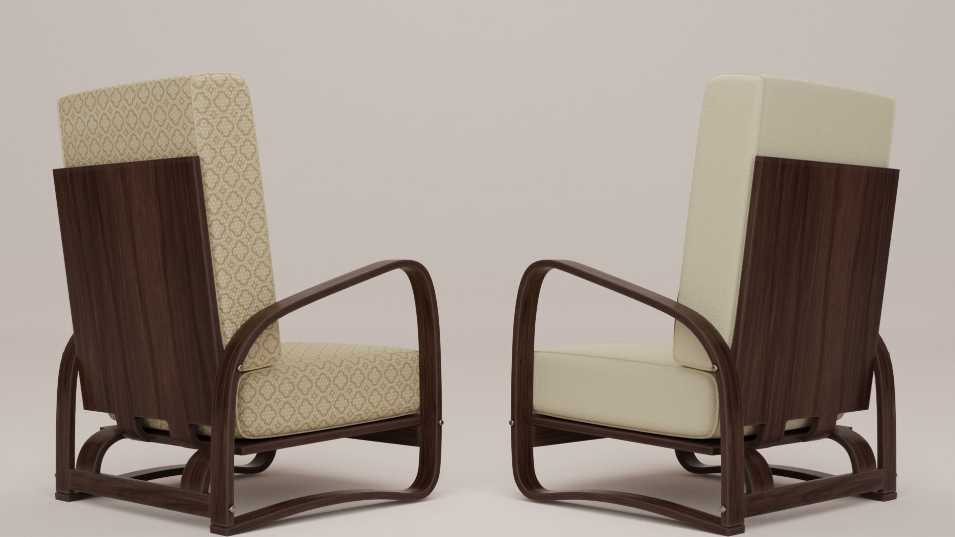 Armchair pair of lounge chairs Low-poly 3D model_3