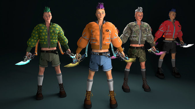 Cyber woman mercenary Low-poly 3D model