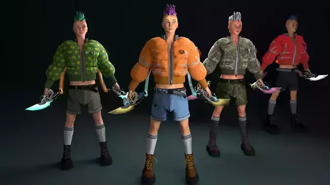 Cyber woman mercenary Low-poly 3D model
