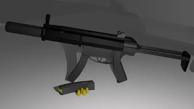 Game Ready Low Poly MP5SD gun with bullet in it Low-poly 3D model