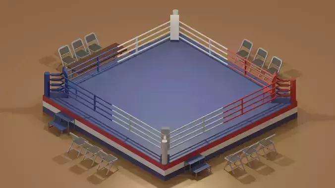 Low Poly Cartoon Boxing Ring 3D model